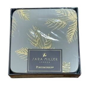 NEW Sara Miller Coaster Set of 6 Gold Leaf Leaves Gray Cork backed Gift Sealed